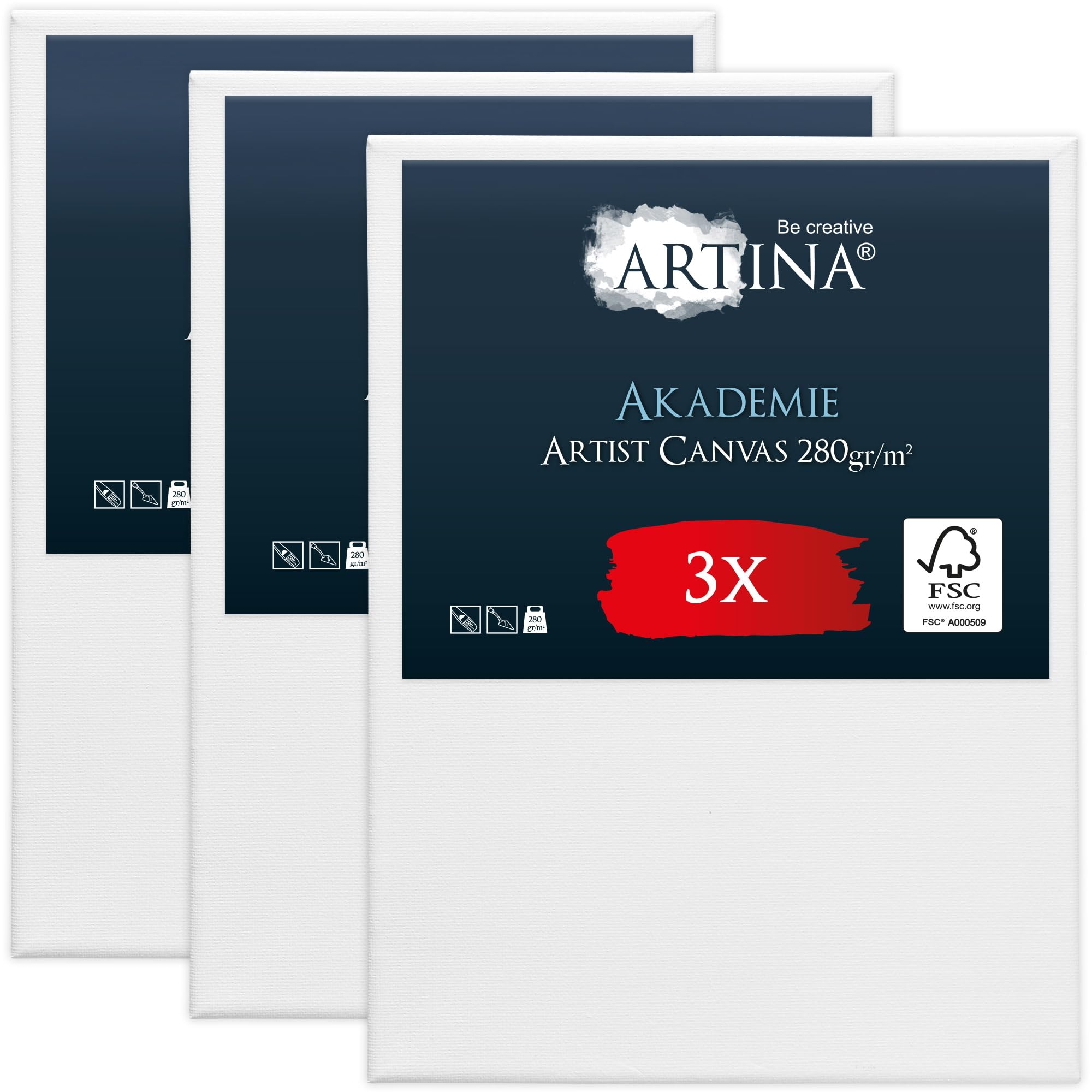 Artina Akademie Keilrahmen Leinwand FSC® 3er Set