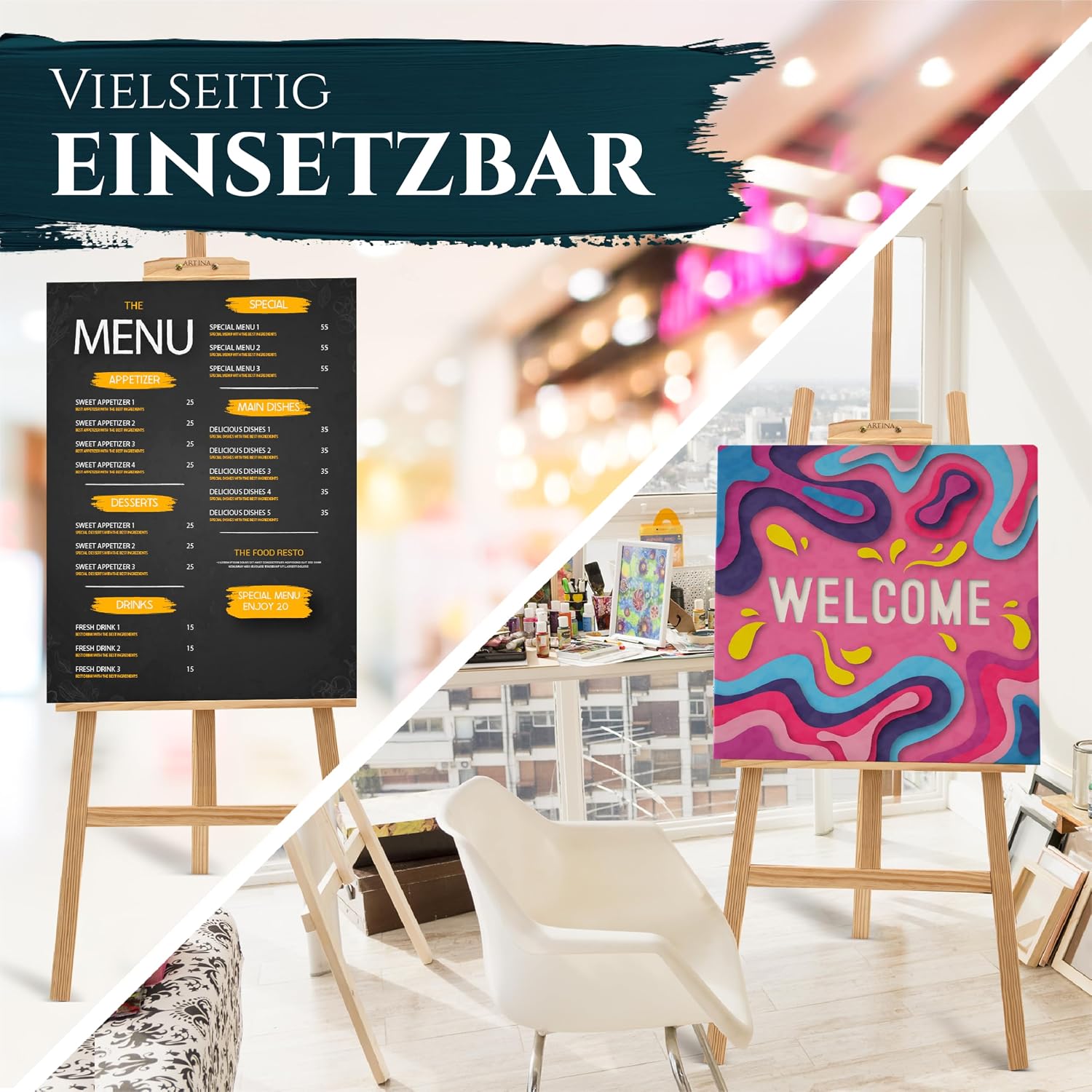 Artina 195cm Holzstaffelei – Staffelei höhenverstellbar – Tessin
