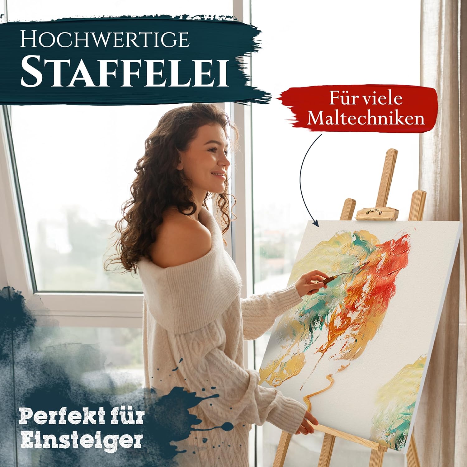 Artina 195cm Holzstaffelei – Staffelei höhenverstellbar – Tessin