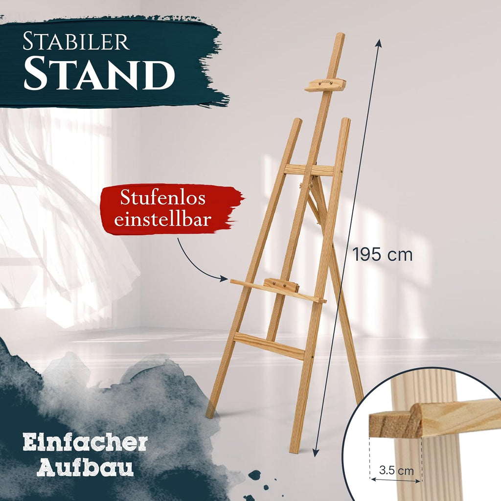 Artina 195cm Holzstaffelei – Staffelei höhenverstellbar – Tessin