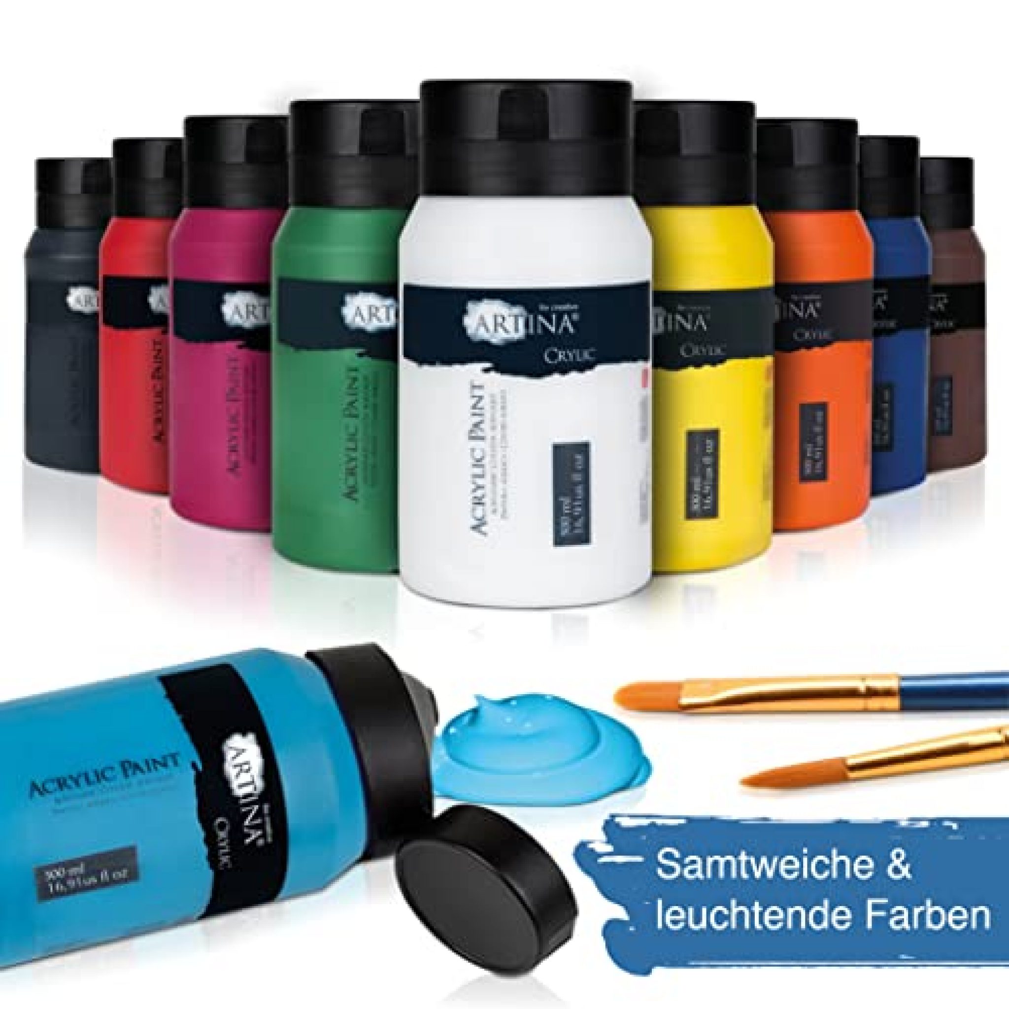 Acrylfarben 10er Set Crylic 500ml Flaschen Artina Shop